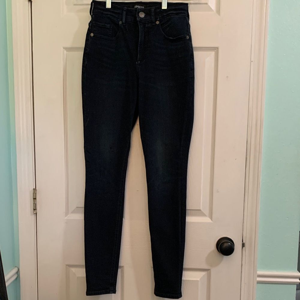 Express Stretch + Denim Perfect Curves Dark Wash Legging High Rise Size 2 R